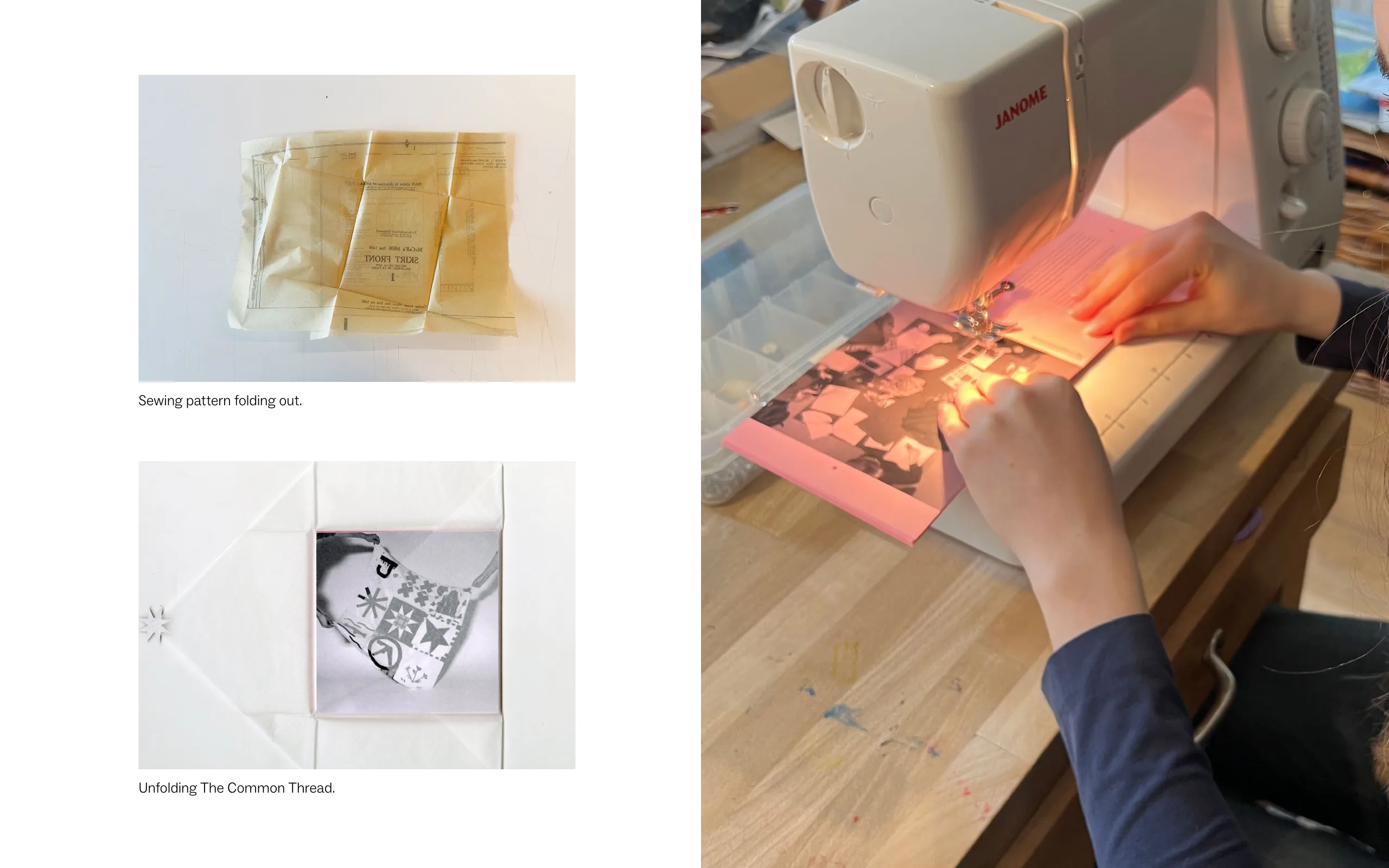The sewing pattern folding out and the booklet being unfolded
