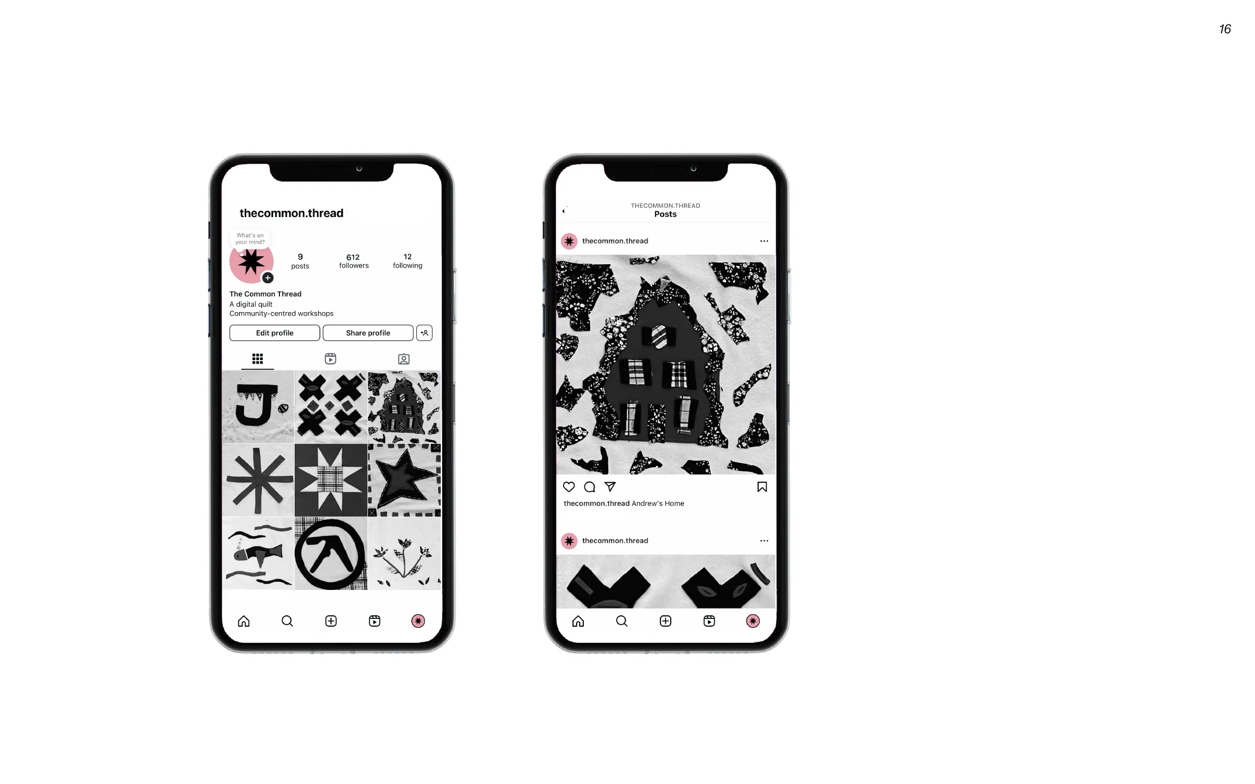 Instagram mockup acting as a digital quilt for The Common Thread