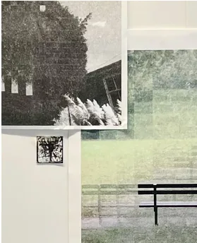 Gravy, Edge, Hill publication pinned to a wall among layered photographic prints